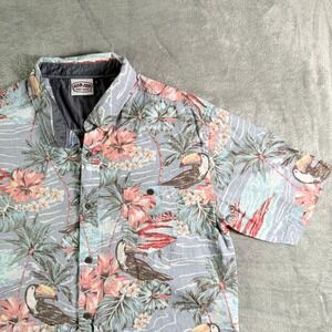 Ron Jon Surf Shop Hawaiian Shirt Toucan Palm Tree Floral Print Men's Large